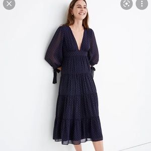 Madewell tie sleeves tiered midi dress